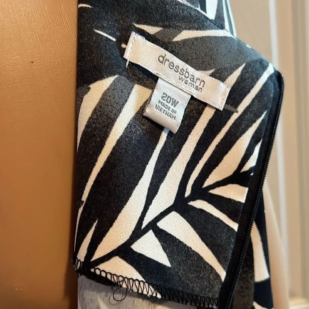 Dressbarn Monochrome Leaf Pattern Dress Sz 20W Boat Neck Sleeveless Taupe Black - Picture 8 of 11
